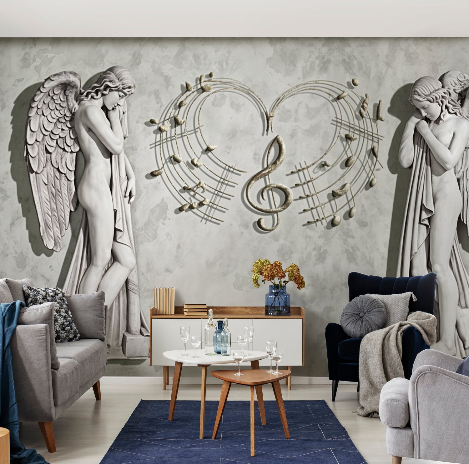 Sophisticated Angel Sculpture Wallpaper Mural - Peel and Stick