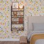 Spring floral wallpaper with pastel watercolour flowers and sage leaves on a clean white ground