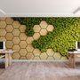 Hexagon Honeycomb Pattern and Fresh Grass Wallpaper Mural