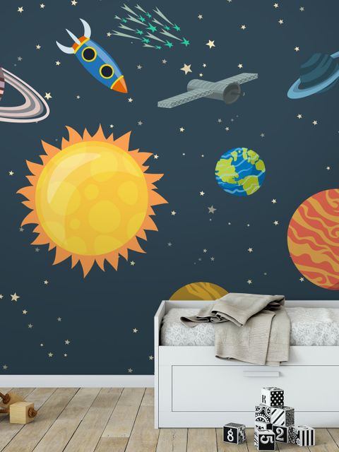 Papier peint panoramique de l'espace et du système solaire pour enfants et garçons