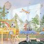 Papier peint animaux mignons aquarelle dans le bus pour enfants
