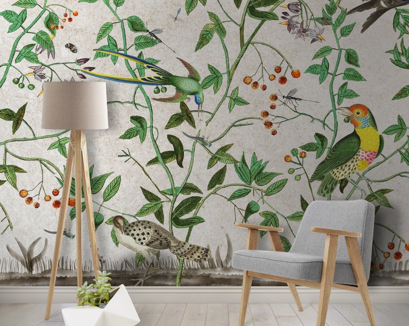 Papier peint feuilles vertes tropicales cigogne canard