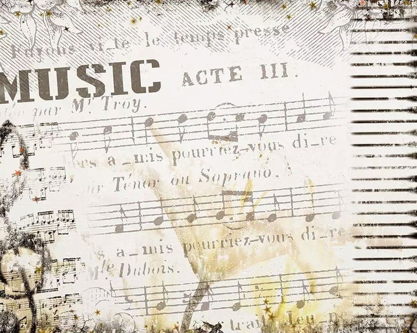 Nostalgic Beige Music Notes Wallpaper Mural