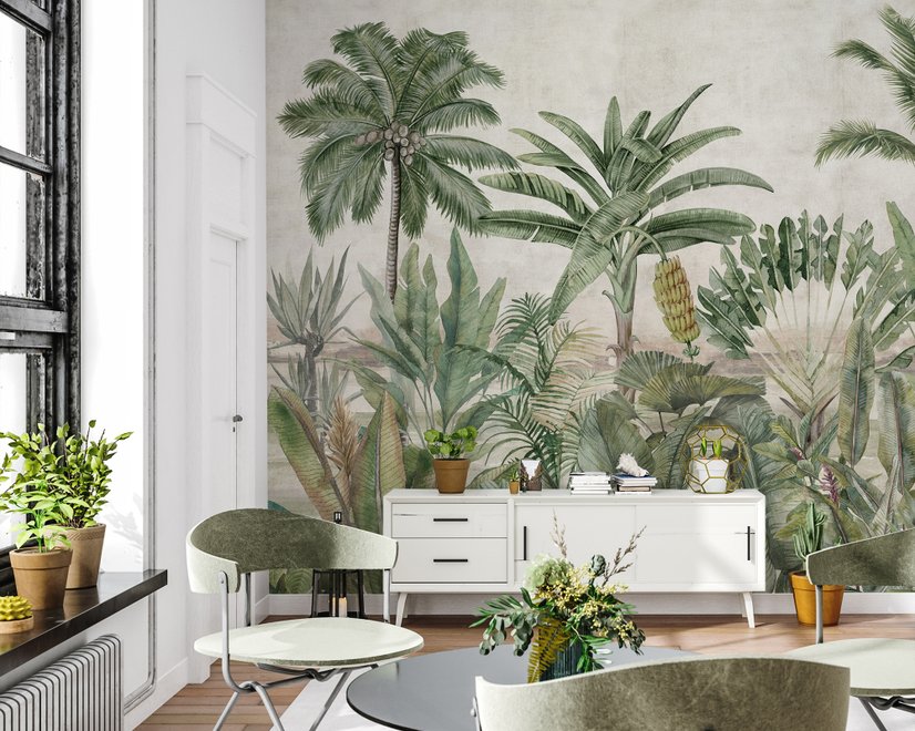 Aquarell Vintage Tropischer Wald Fototapete