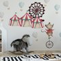 Kids Watercolor Circus Amusement Park with Little Hot Air Balloon Wall Decal Sticker