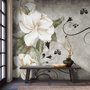 Vintage Creme Blumen Kunst Fototapete