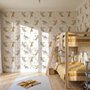 Kids wallpaper with sage, caramel and blue-gray watercolor dragons, clouds, sun and stars on white