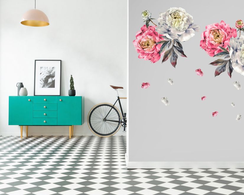 Kids Watercolor Pink White Florals Wall Decal Sticker