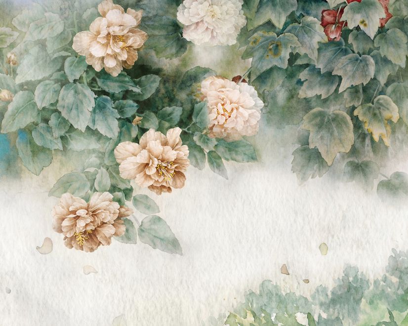 Vintage Floral and Green Leaf Wallpaper Mural