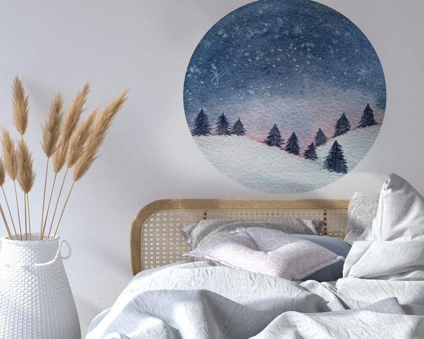 Snowy Forest Circle Landscape Wall Decal Sticker