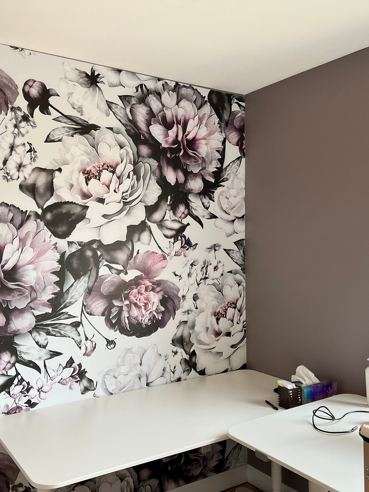 Vintage Dark Large Peony Flower Wallpaper Mural
