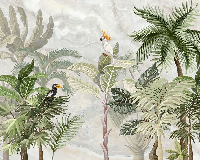 Papier peint forêt tropicale verte perroquet