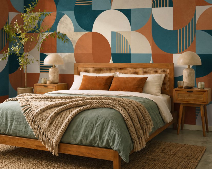 Retro Abstract Geometric Shapes Wallpaper Mural