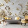 3D Look Swan and Leaf with Water Pattern Wallpaper Mural