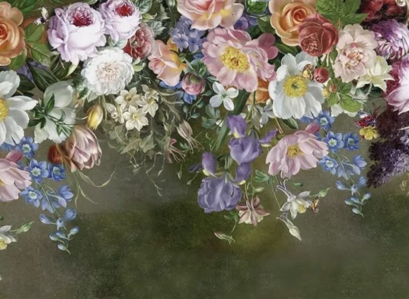 Vintage Colorful Vine Flowers Wallpaper Mural