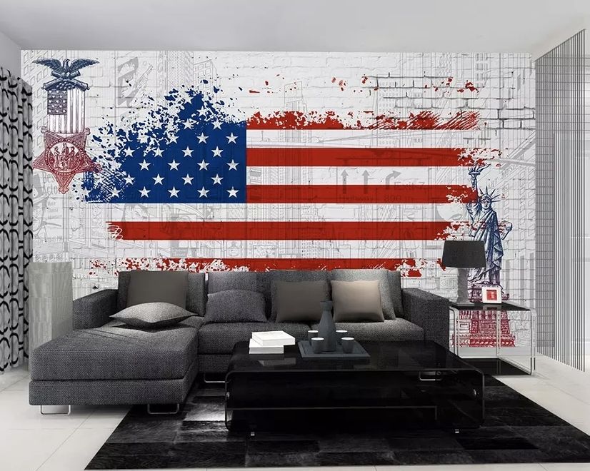 Amerika-Flagge mit Freiheitsstatue Fototapete