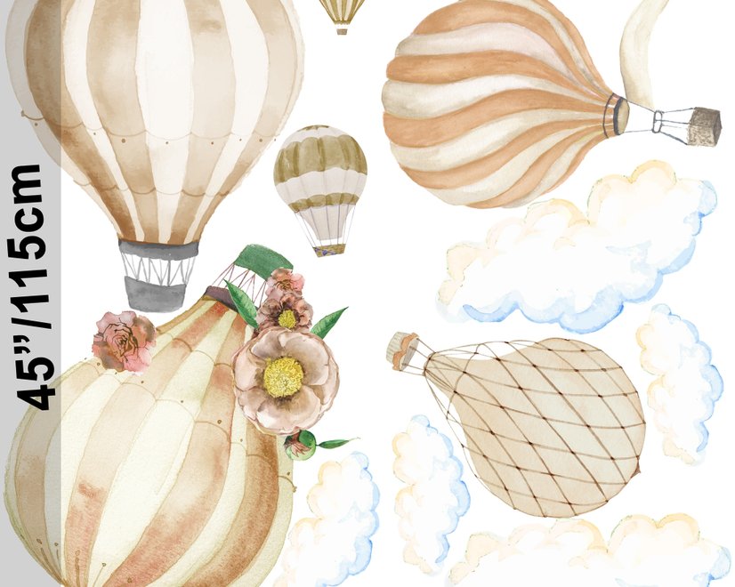Kids Watercolor Brown Hot Air Balloon Wall Decal Sticker