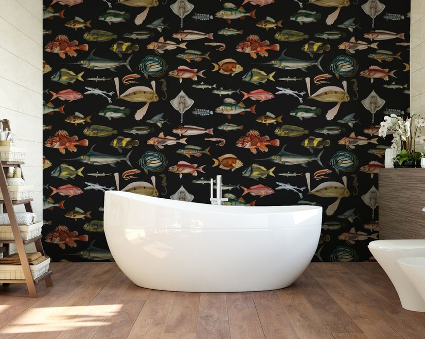 Papier peint panoramique vintage avec poisson aquatique