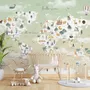 Kids Pink World Map with Cute Animals and Little Balloons Wallpaper Mural
