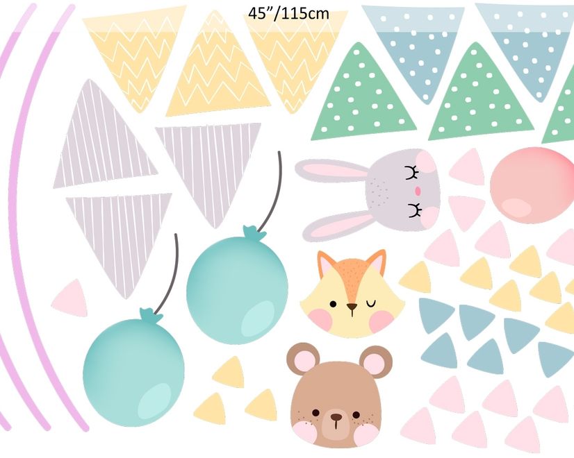 Nursery Cute Animals with Colorful Bunting and Triangle Flags Wall Decal Sticker