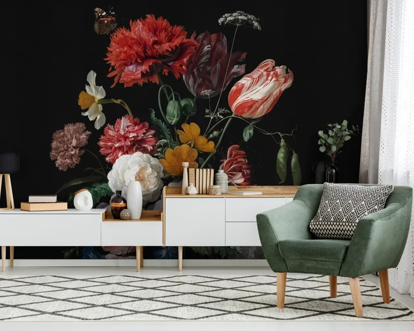 Dutch Florals Still Life Flowers in Vase Wallpaper Mural