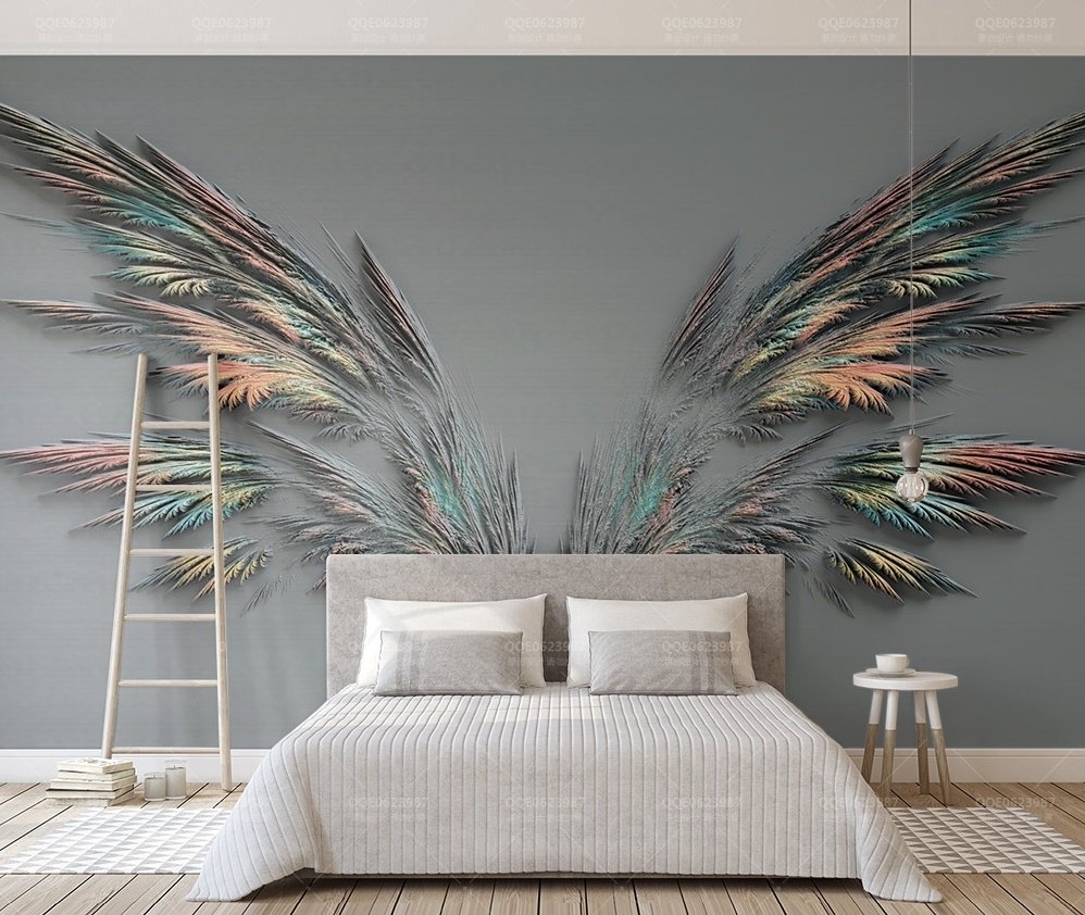 3D Embossed Look Dark Wing Wallpaper Mural - Peel and Stick
