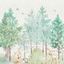 Watercolor Green Forest and Cute Fox,Hedhehog and Elk Wallpaper Mural