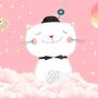 Cartoon Happy Cat on the Pink Clouds Wallpaper Mural