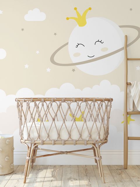 Papier peint pour la chambre d'enfant lune douce et nuage blanc dans le ciel