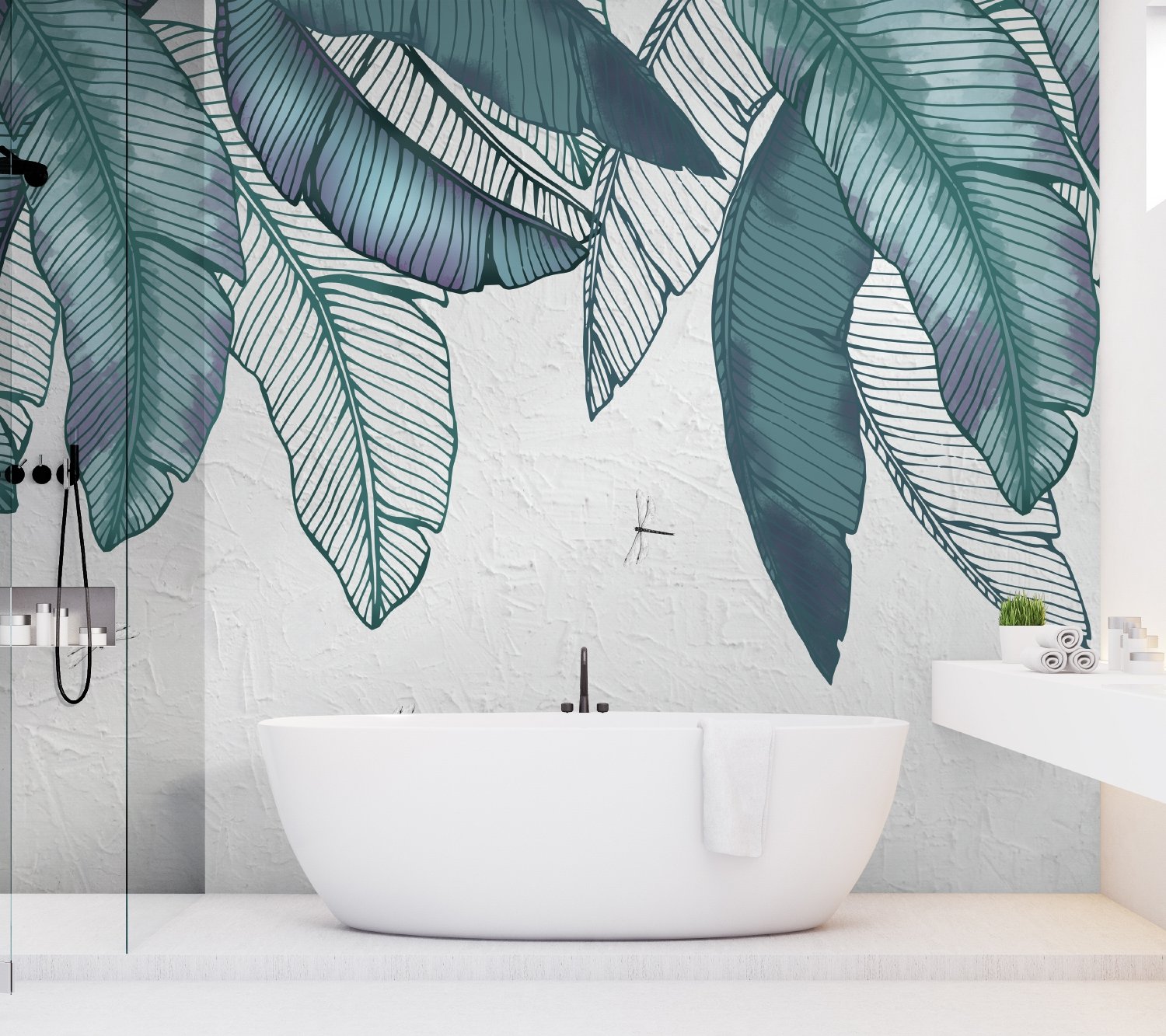 Vintage Leaves and Dragonfly Wallpaper Mural - Peel and Stick