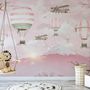 Hot Air Balloon with Pink Mountain Landscape Wallpaper Mural
