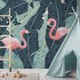Tropical Banana Leaf with Pink Flamingo Wallpaper Mural