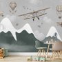Fototapete Schneeberge mit Flugzeug und Ballons für Kinderzimmer