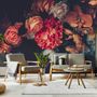 Rote Hortensie Orange Orchidee Rose Dunkles Blumenbouquet Fototapete