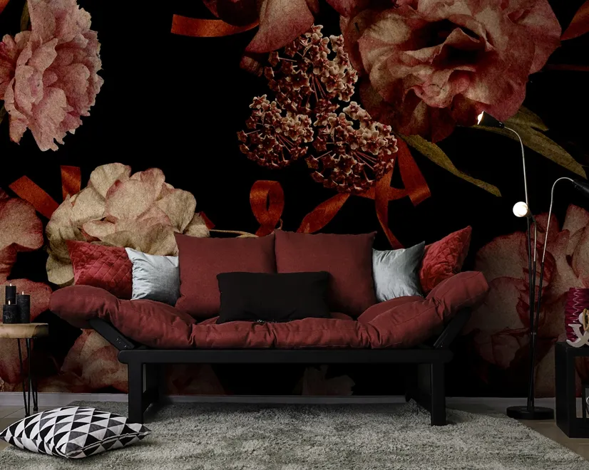 Dark Vintage Floral Wallpaper Mural
